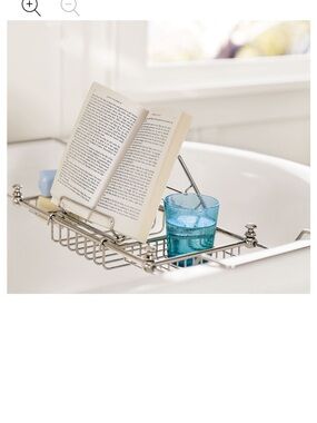 Pottery Barn Silver Mercer Bath Caddy with Book Rest and Cup Holder| Rare